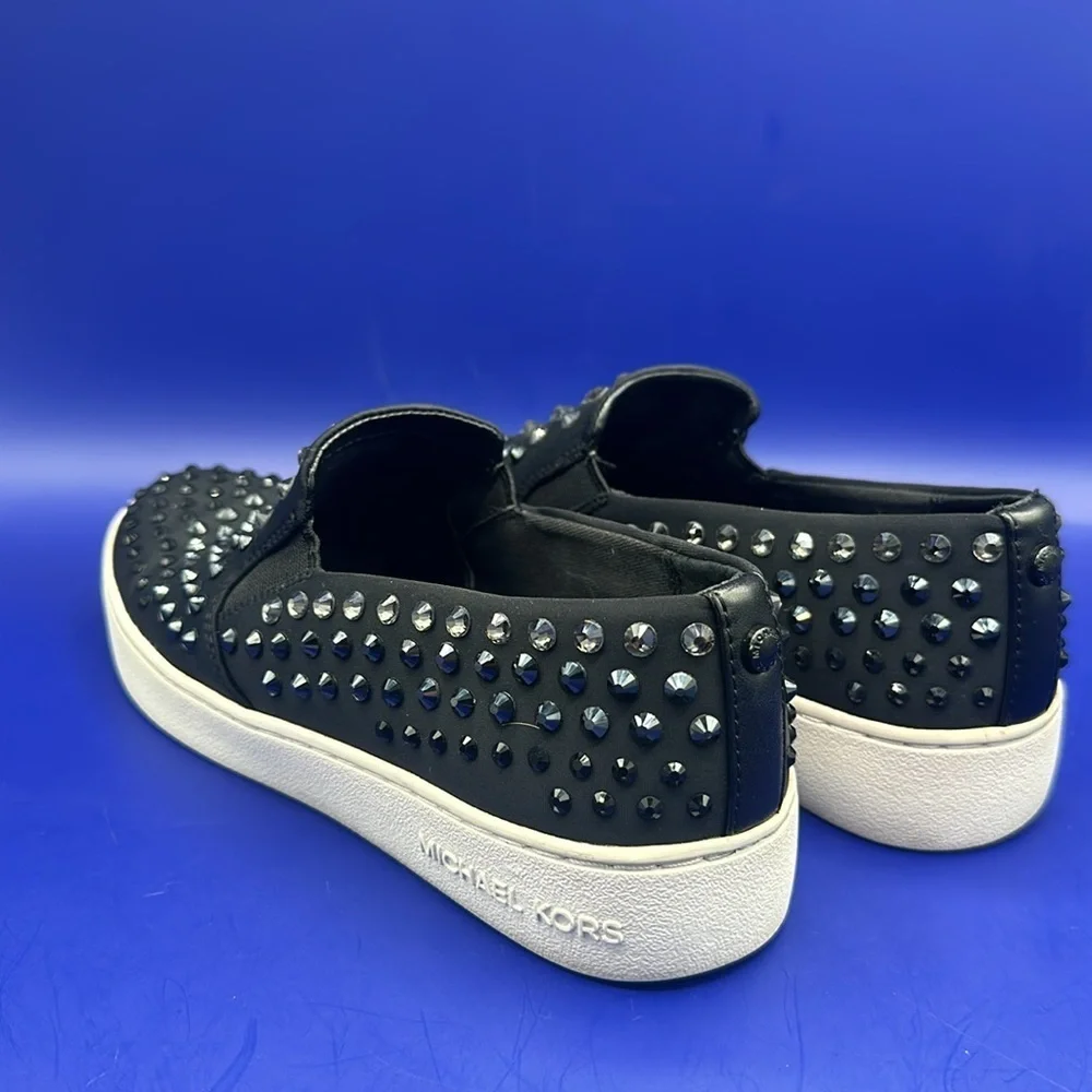 Michael Kors Keaton Sneakers Womens Sz 7M Black Black Crystal Rhinestone Slip On